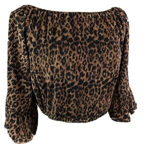 Large She + Sky Women's Pleated Animal Print New Crop Top Off Shoulder